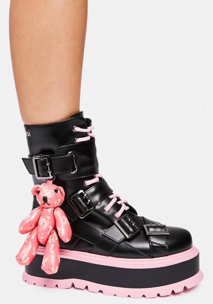 【DEINET】TEDDY BEAR BUCKLE BOOTS★韓国人気★ 追跡付 Koi Footwear The Final Offer Teddy Bear Boots – Dolls Kill