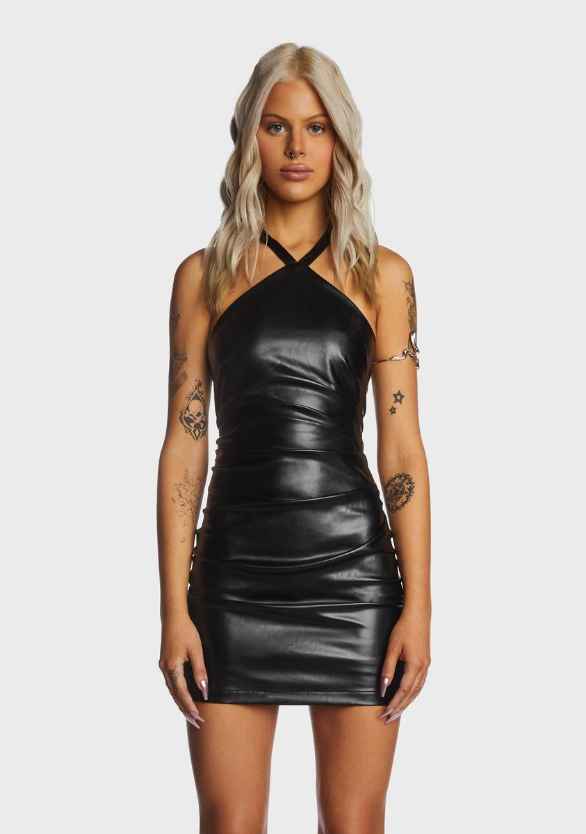 Vegan Leather Halter Bodycon Dress - Black Vegan Leather Halter Bodycon Dress - Black