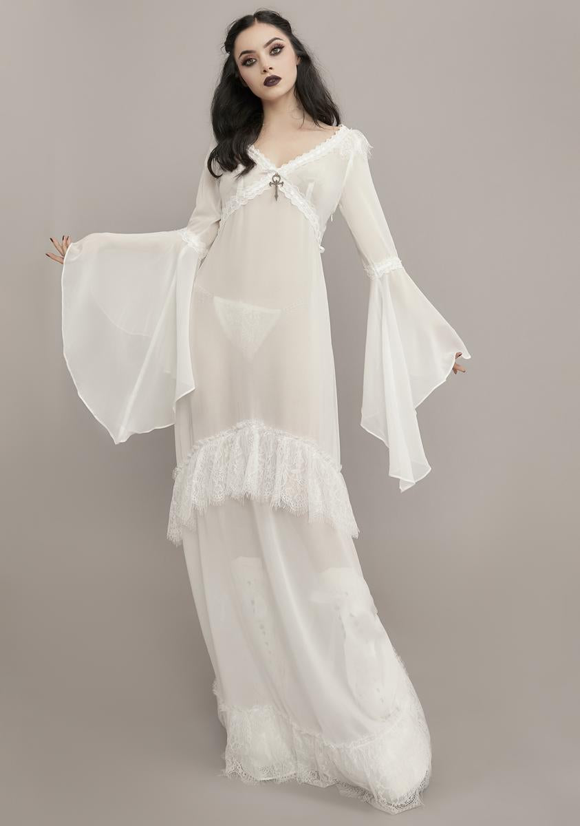 Widow Halloween Chiffon Lace Maxi Dress - White Dolls Kill Widow Halloween Chiffon Lace Maxi Dress - White Dolls Kill