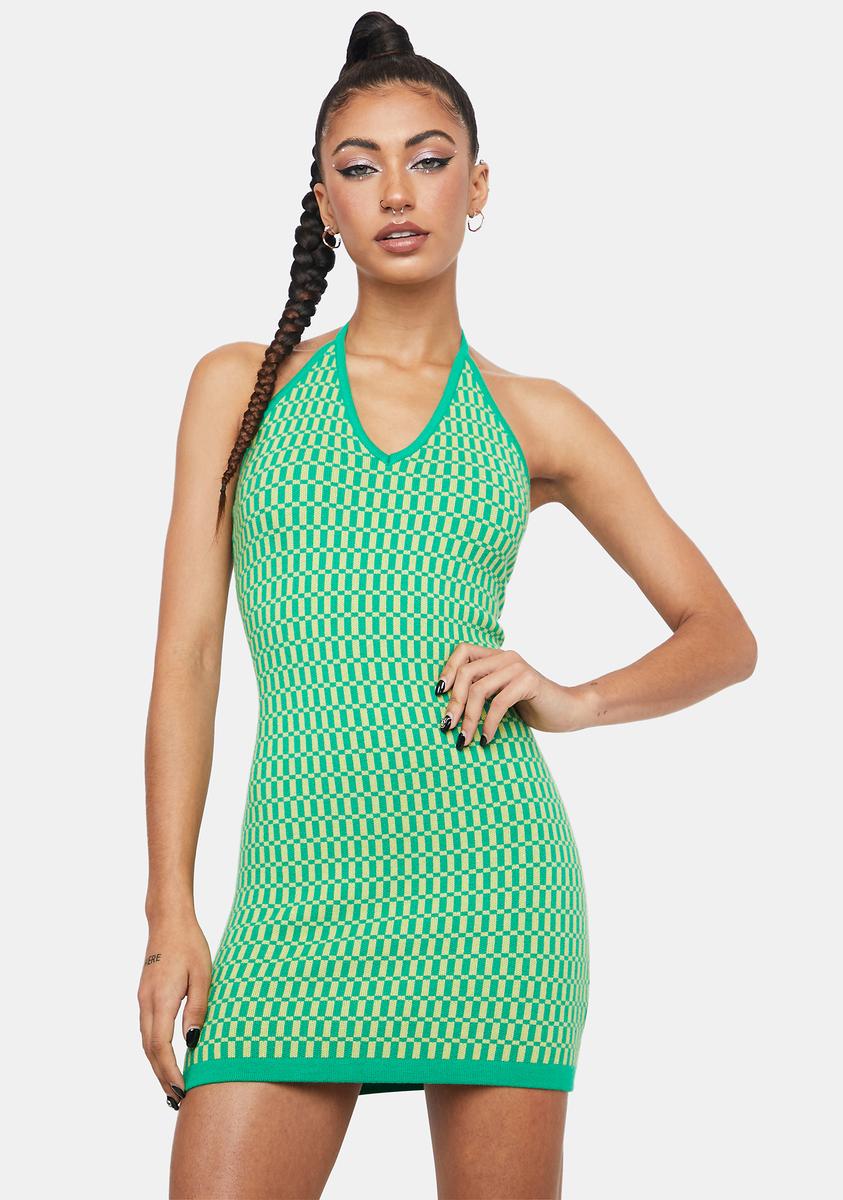 Knit Halter Bodycon Dress - Green Knit Halter Bodycon Dress - Green