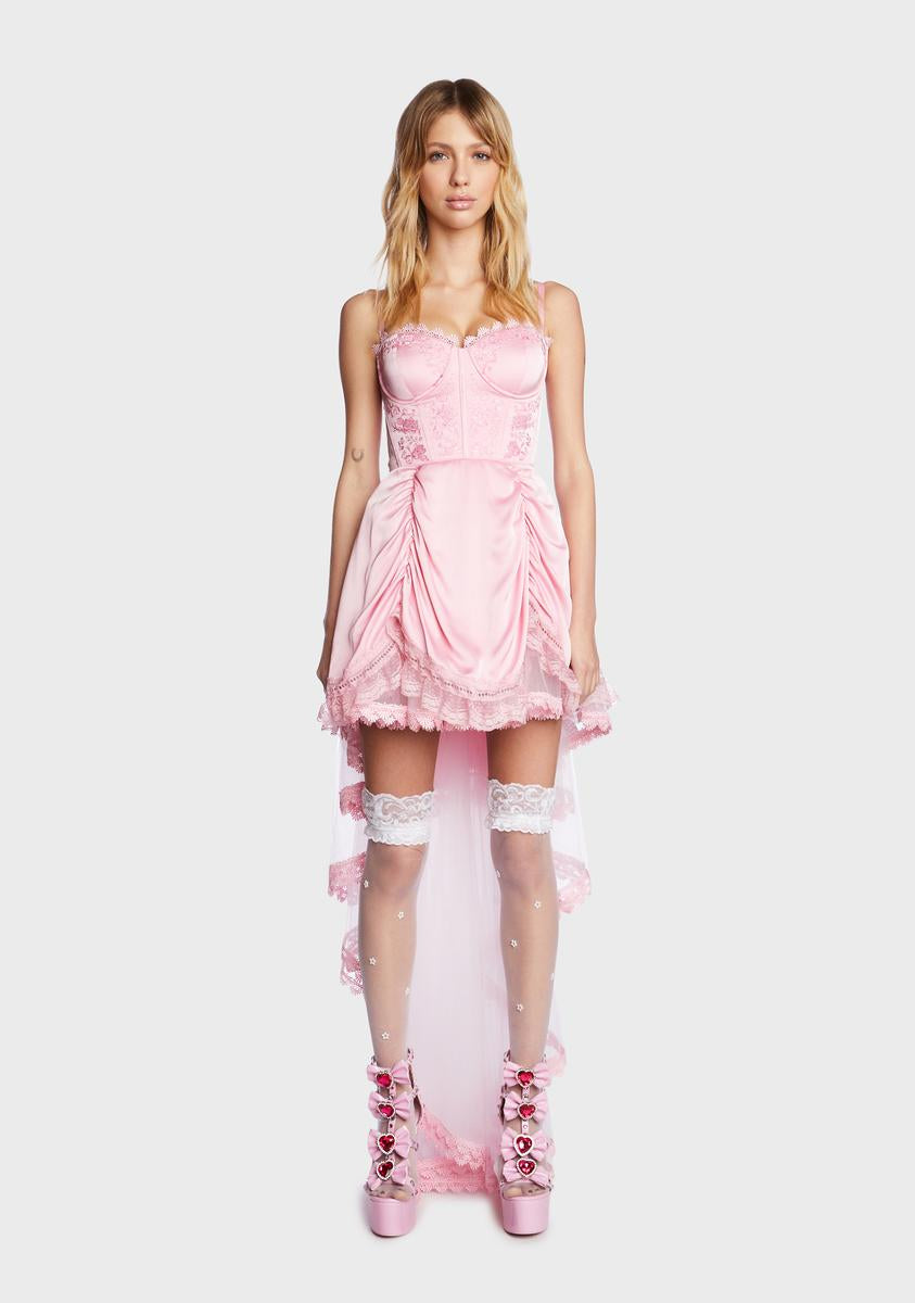 Sugar Thrillz High Low Dress With Embroidered Rose Detailing And 