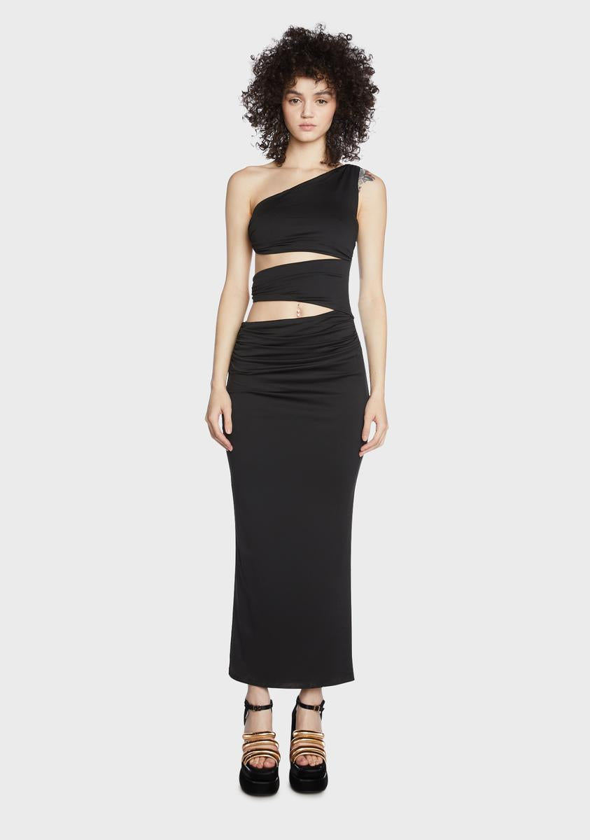 RARE LONDON Cut Out O Ring One Shoulder Maxi Dress