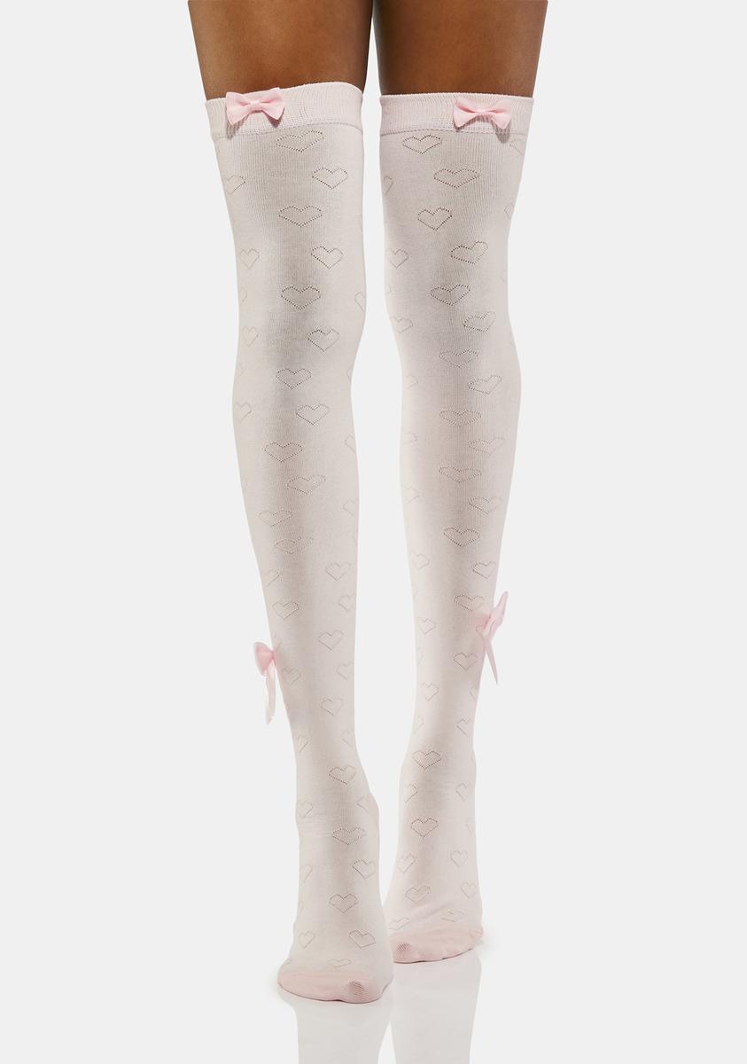 Pink and white thigh high socks sale