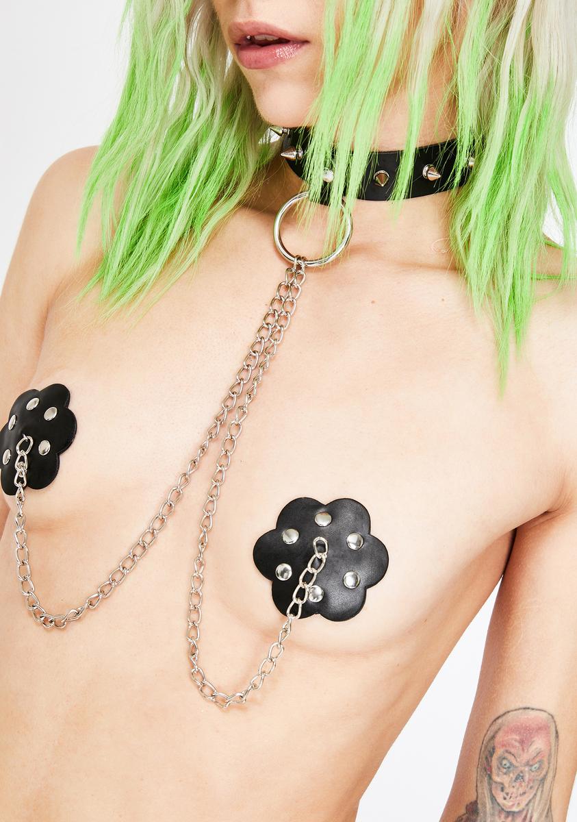 Neva Nude Choker Chain Pasties Set - Black