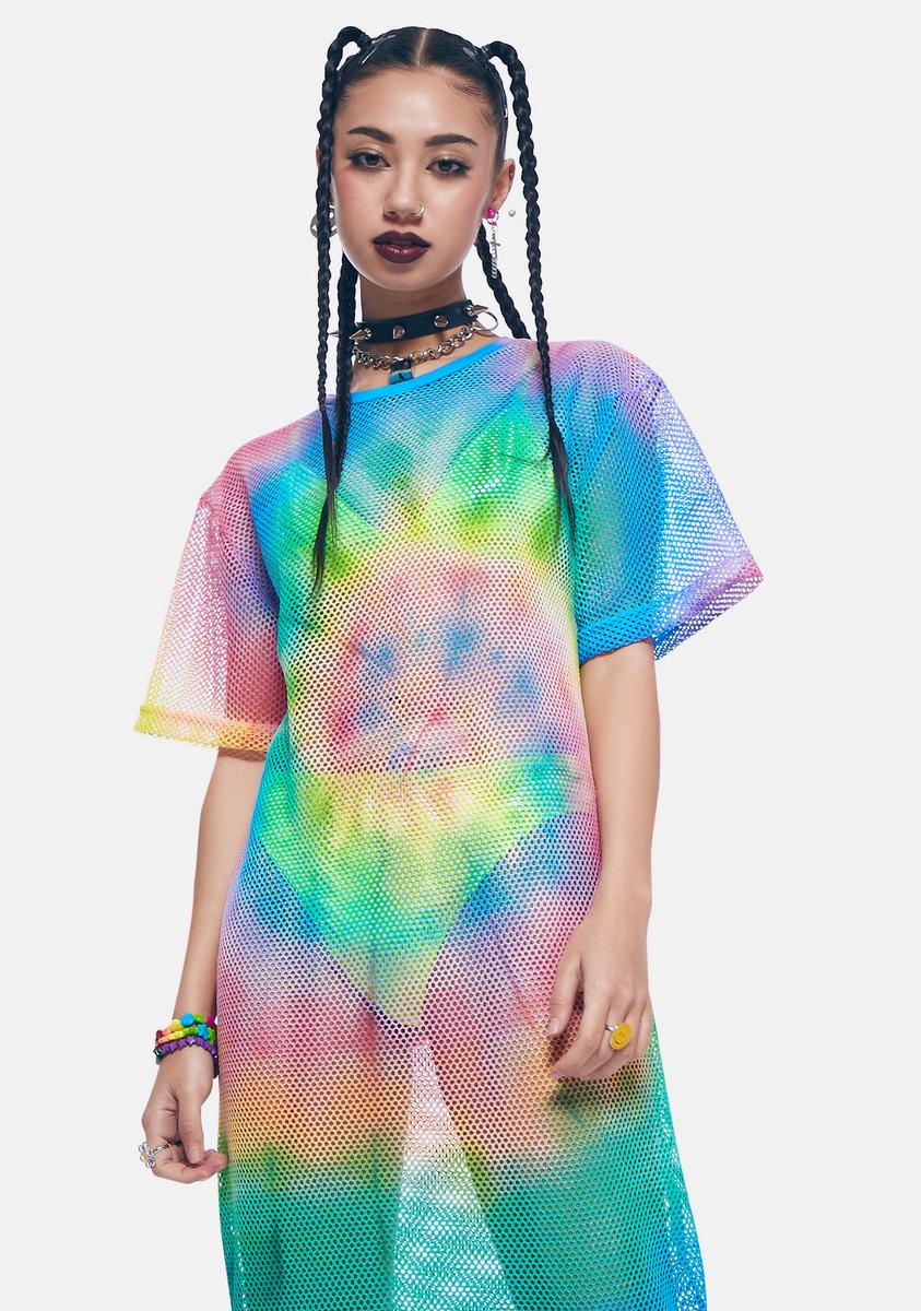 Tie Dye Fishnet Maxi Dress