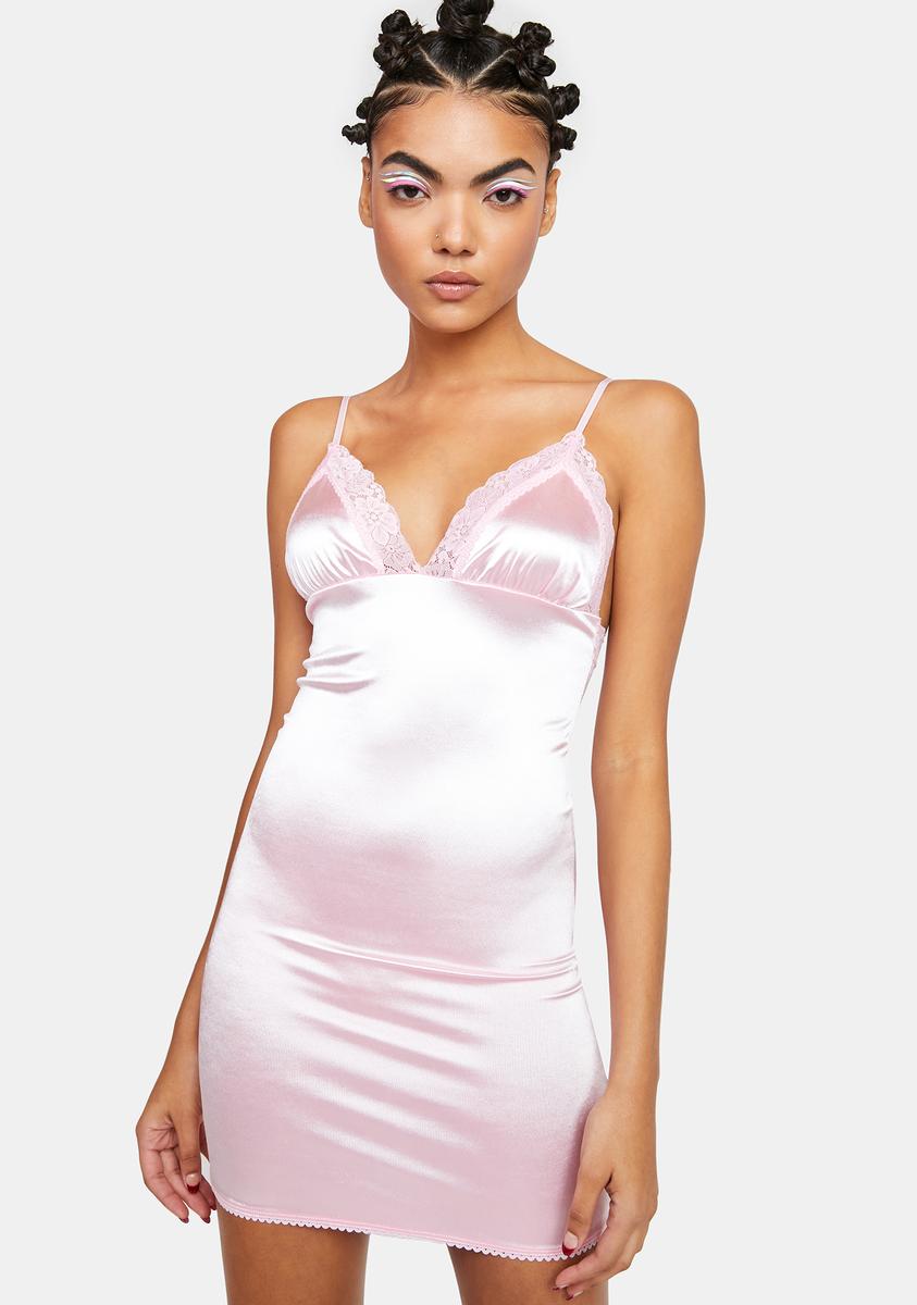 Club Exx Lace Trim Satin Bodycon Mini Dress - Light Pink Dolls Kill Club Exx Lace Trim Satin Bodycon Mini Dress - Light Pink Dolls Kill