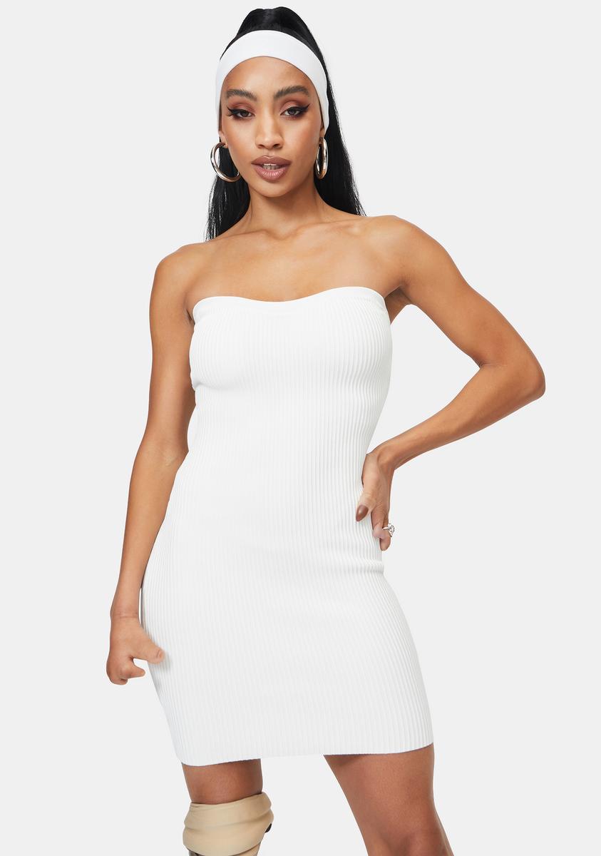 Ribbed Knit Bodycon Tube Dress - White Dolls Kill Ribbed Knit Bodycon Tube Dress - White Dolls Kill
