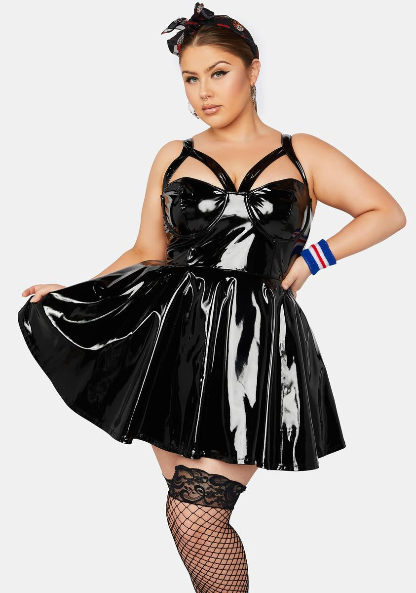 black pvc dress Desiree Black PVC Corset Dress (Steel Boned)