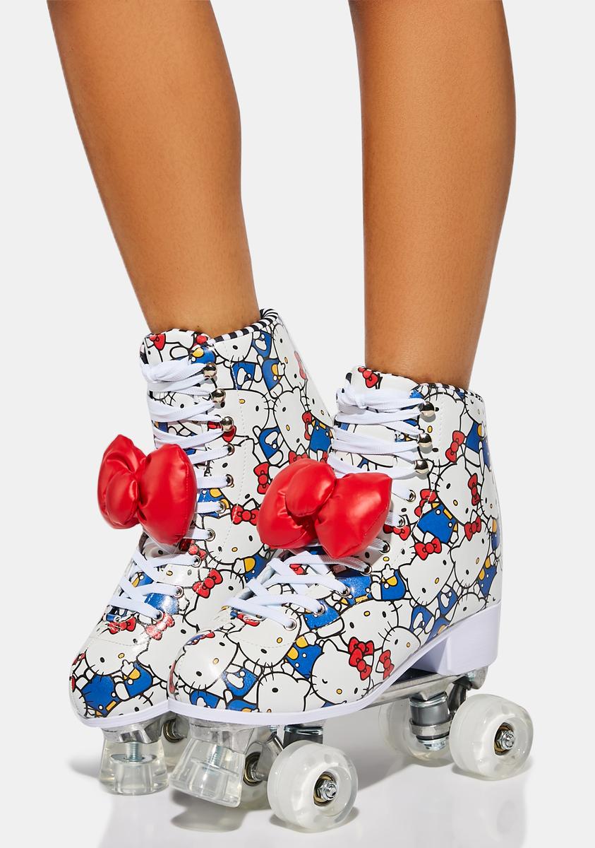 Dolls Kill x Hello Kitty Bow Detail AOP Roller Skates White