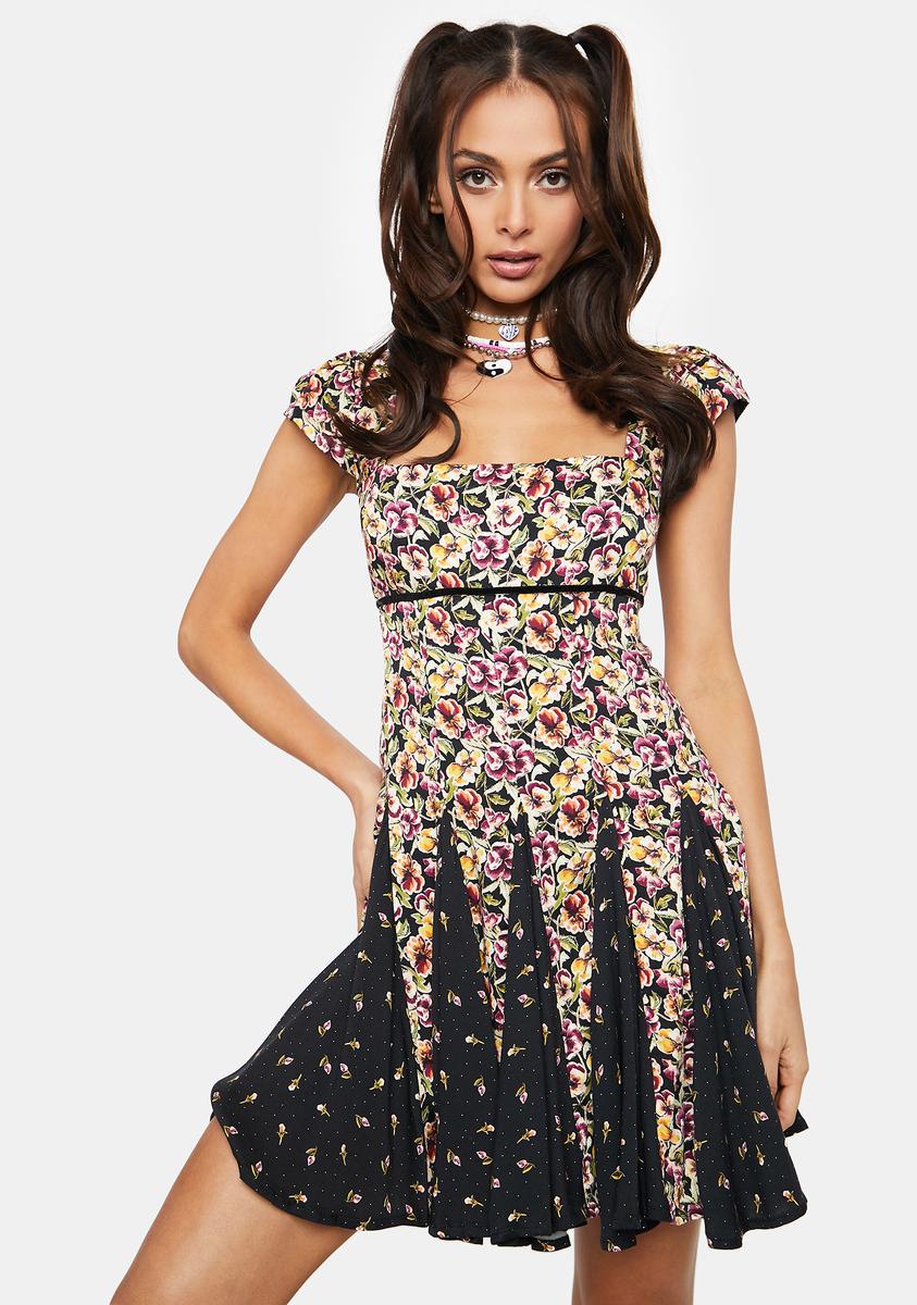Free People Floral Pleated Empire Waist Mini Dress - Midnight Free People Floral Pleated Empire Waist Mini Dress - Midnight