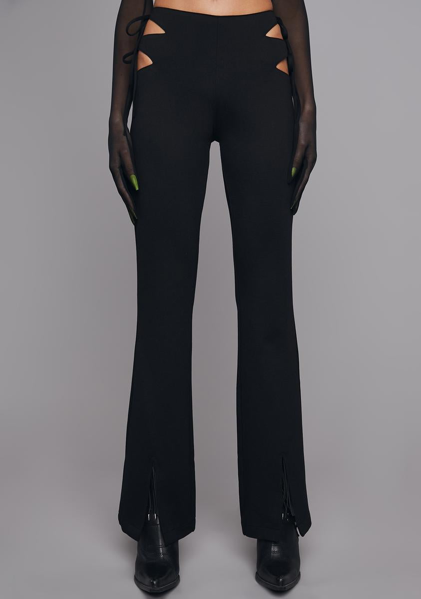 Poster Grl Festival Cut Out Tie Flare Pants - Black – Dolls Kill