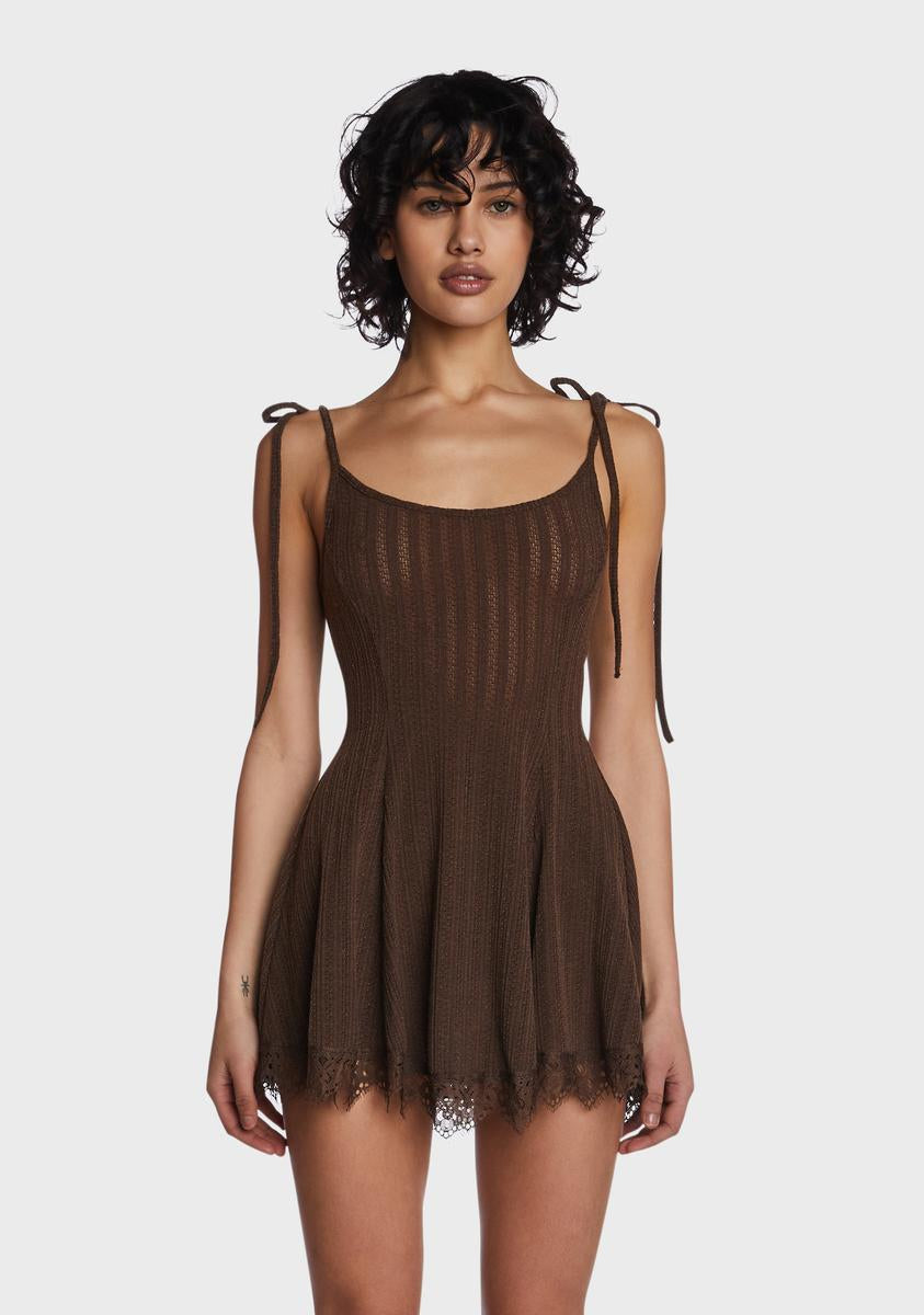 Fit Flare Sheer Knit Mini Dres - Brown Dolls Kill Fit Flare Sheer Knit Mini Dres - Brown Dolls Kill
