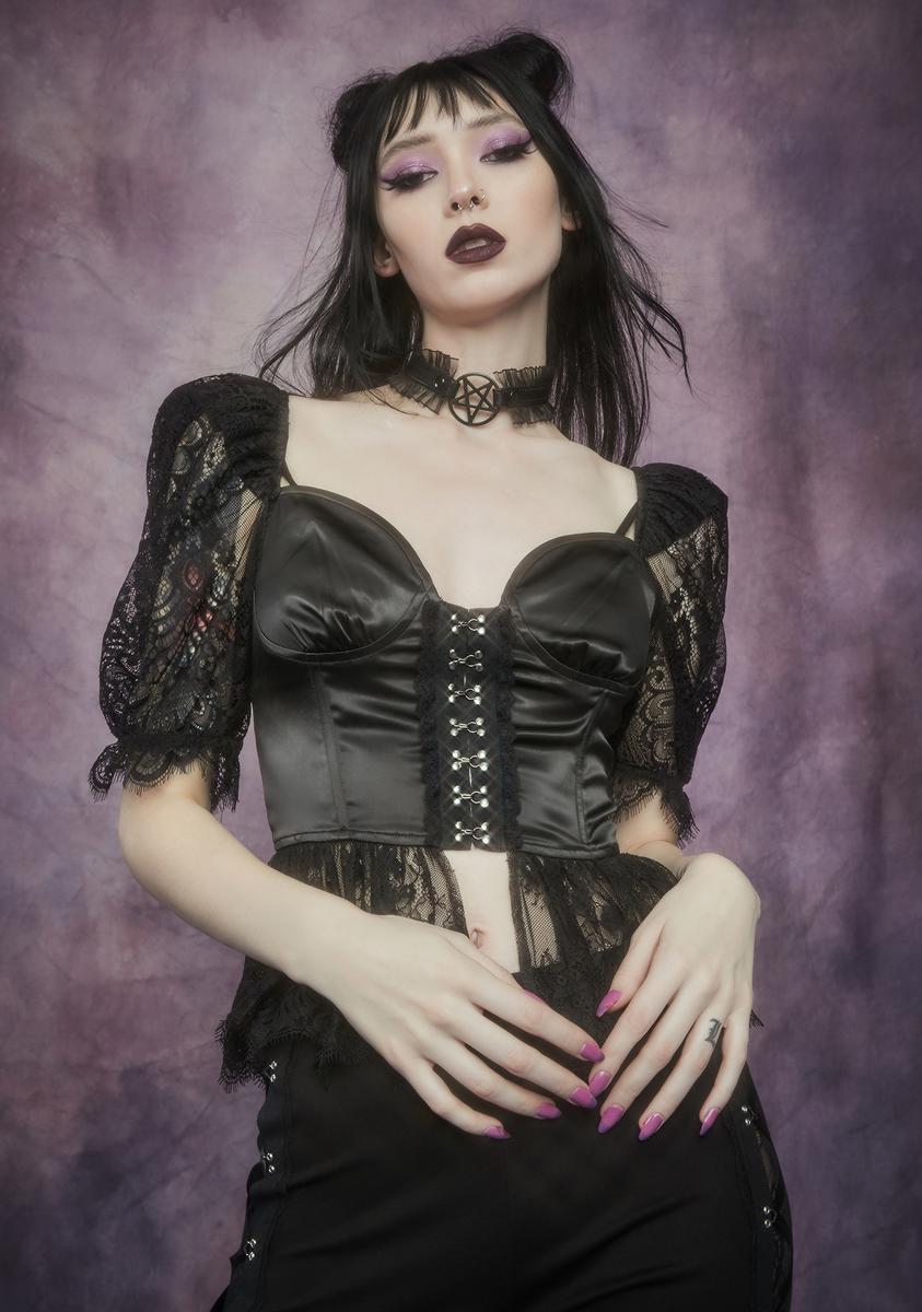 puff sleeve corset top black