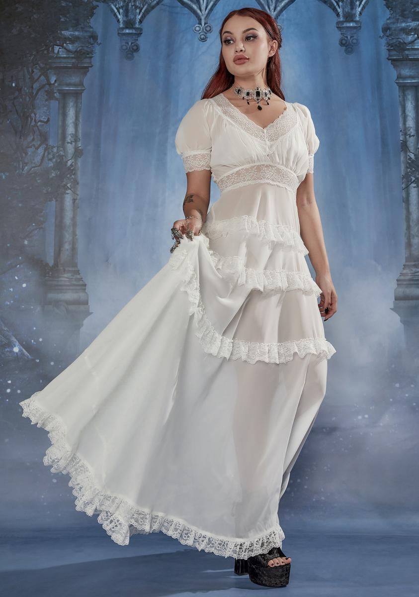 Widow Chiffon & Lace Layered Ruffle Maxi Dress