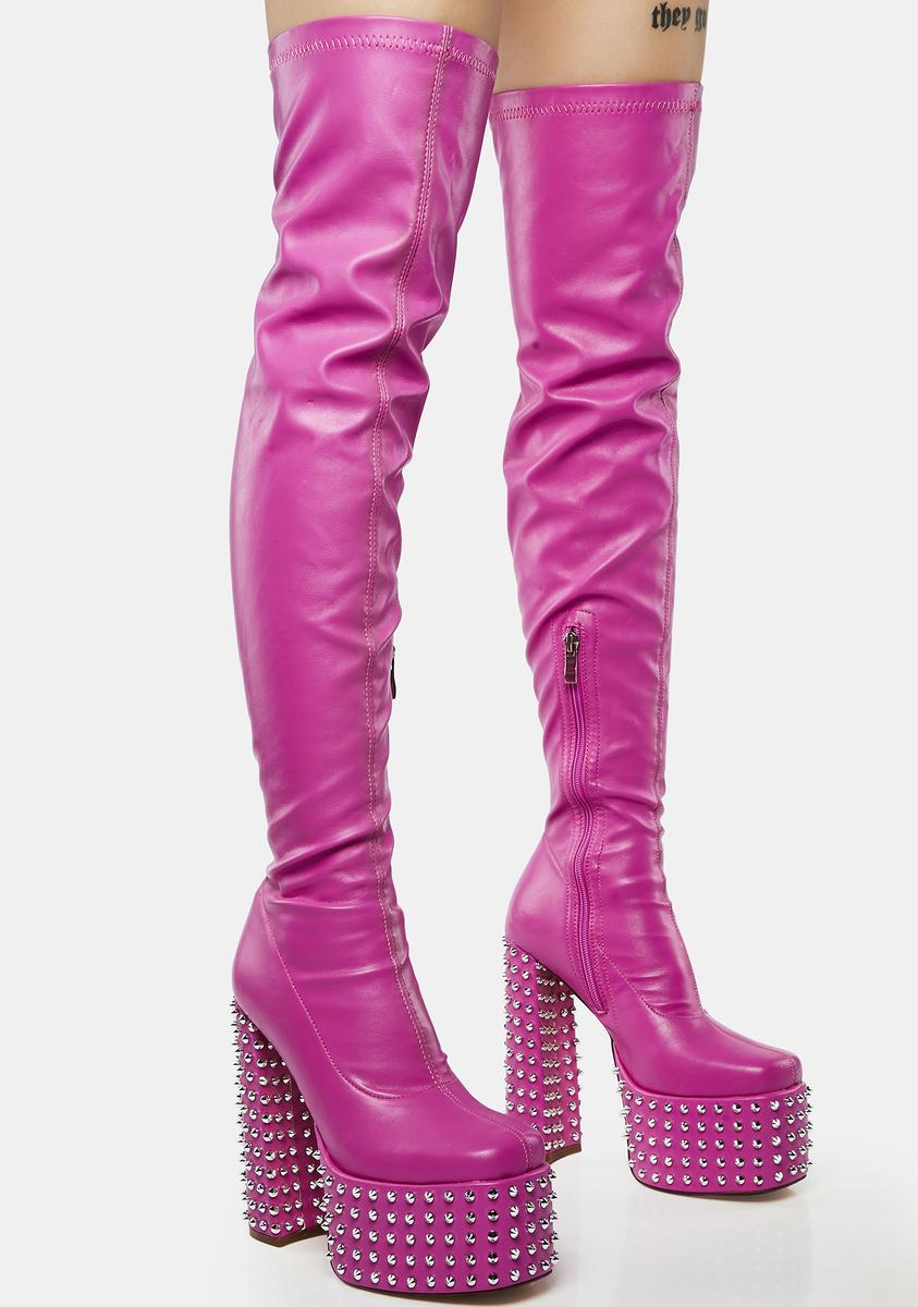Azalea Wang Studded Thigh High Platform Boots Pink – Dolls Kill