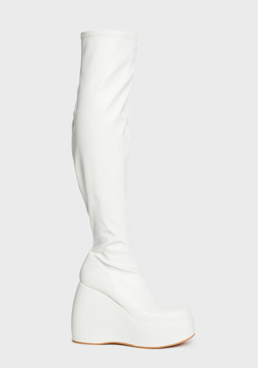 Thigh High Platform Wedge Boots White Dolls Kill