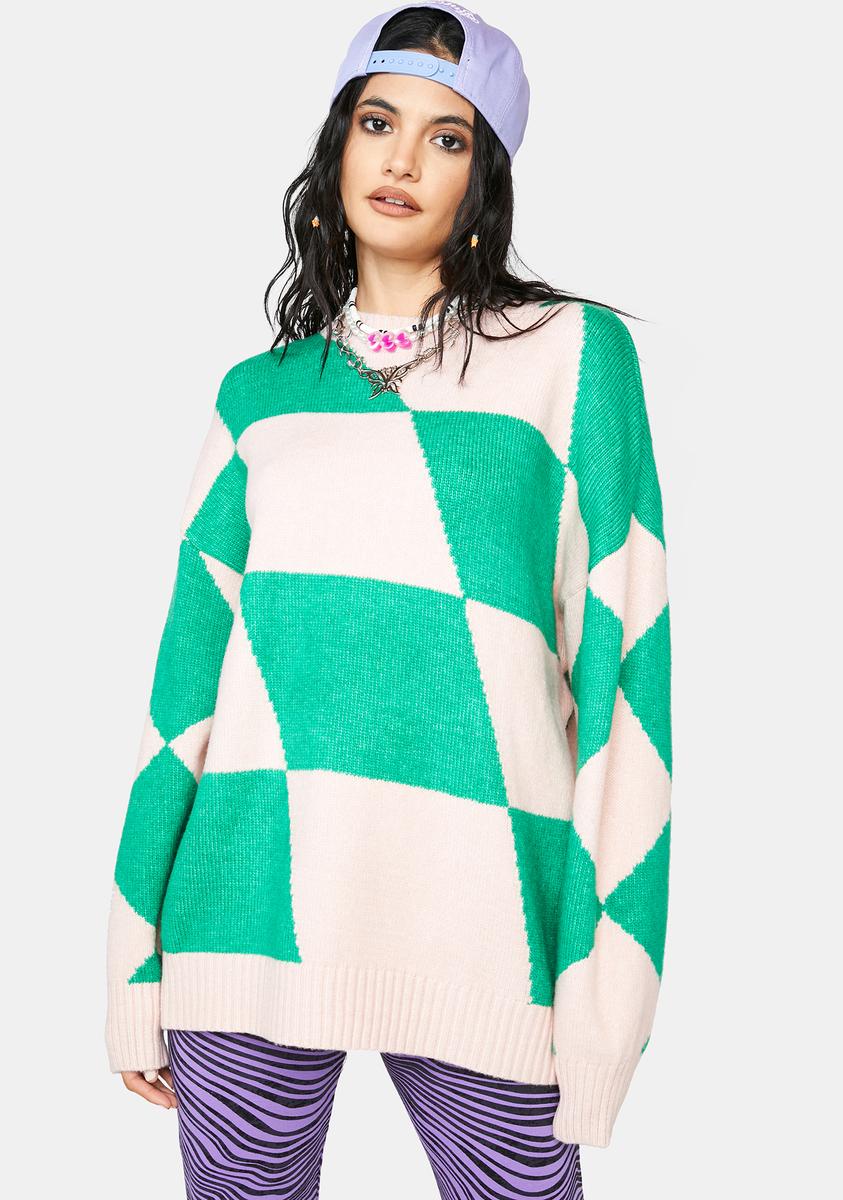 Checkered Print Sweater Dress