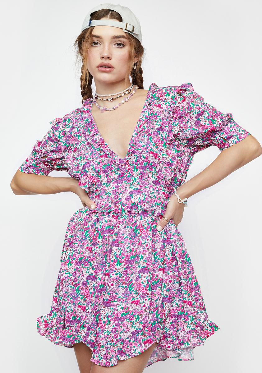 knee length dresses for ladies For Love & Lemons Katarina Floral Mini Dress