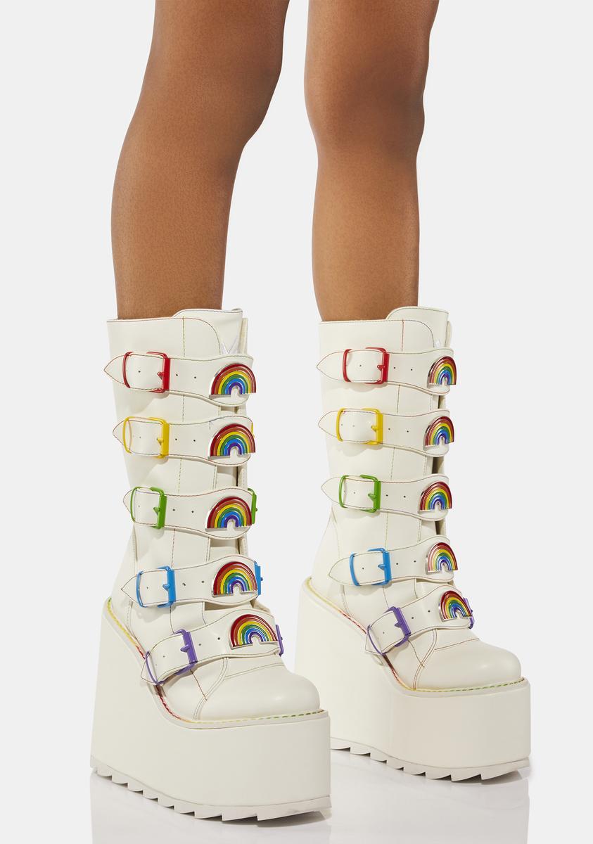 White Dune Rainbow Boots – Dolls Kill - Main Image