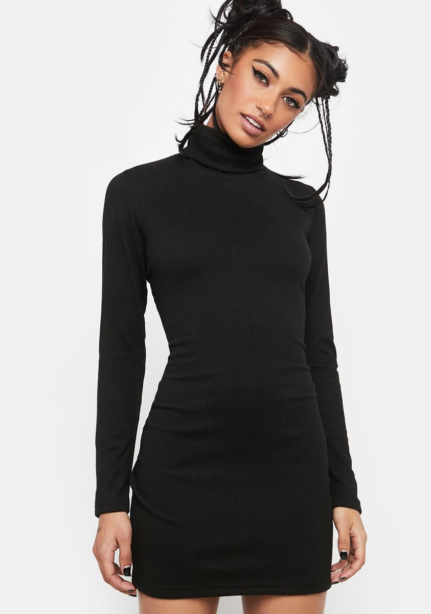 Long Sleeve Turtleneck Bodycon Mini Dress - Black Long Sleeve Turtleneck Bodycon Mini Dress - Black