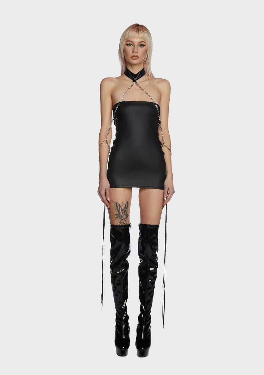 Vegan Leather Dress And Chain Restraint Set