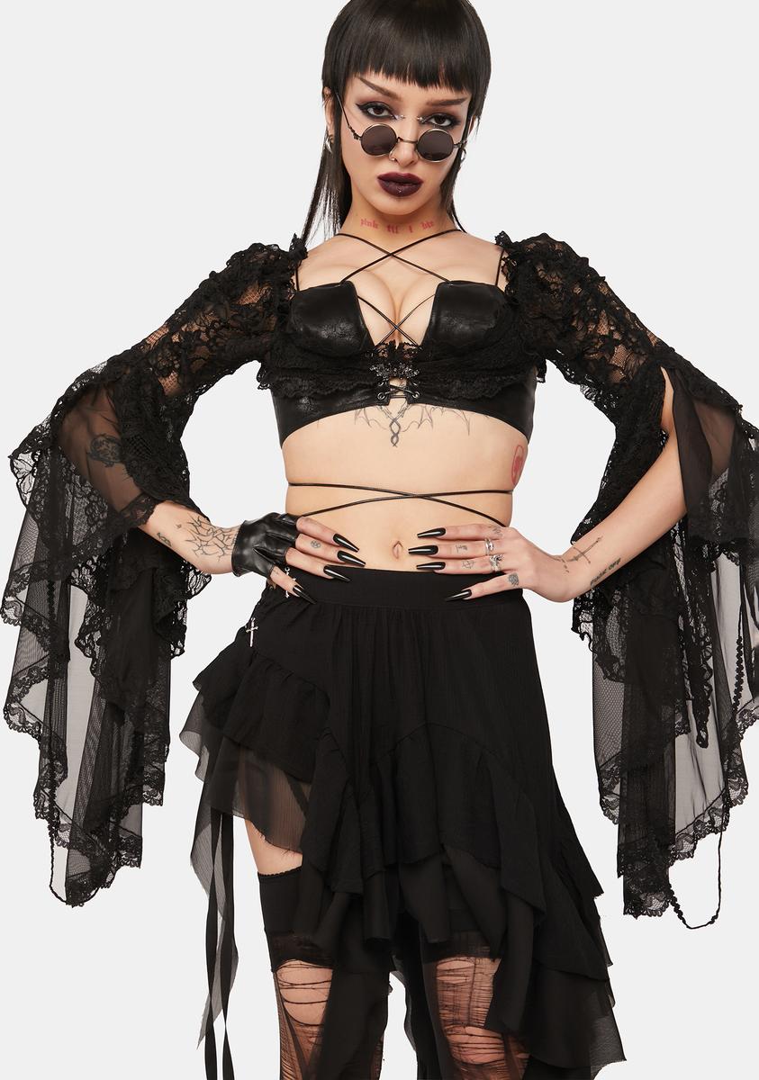 Dark In Love Bell Sleeve Lace Mesh Shrug - Black  Dolls Kill