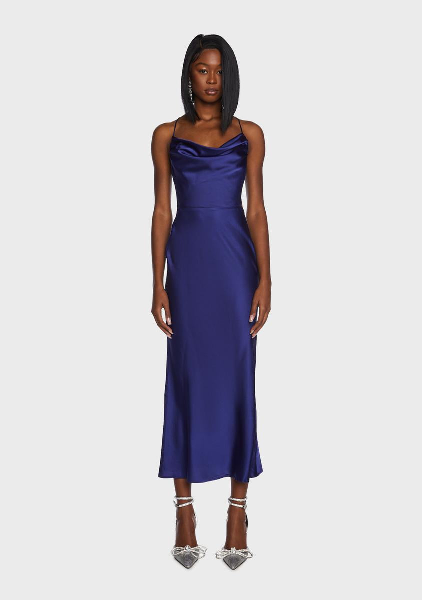Satin Cowl Neck Midi Dress - Dark Blue Dolls Kill Satin Cowl Neck Midi Dress - Dark Blue Dolls Kill
