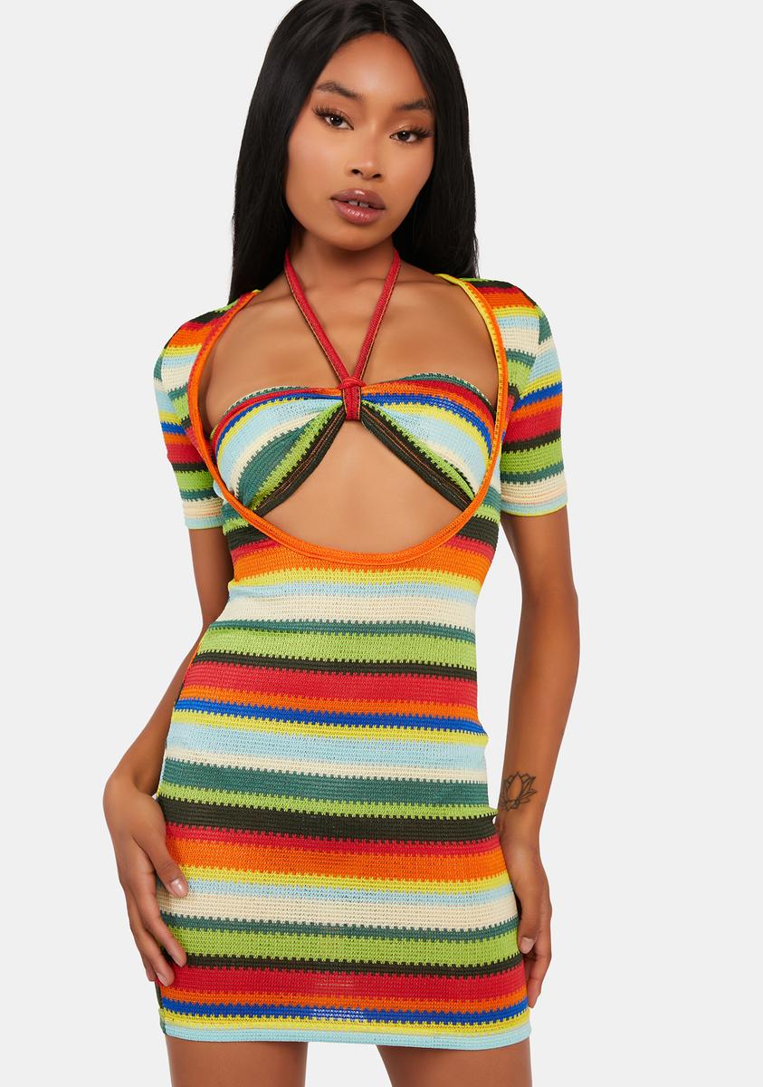 Edikted Striped Knit Cut Out Mini Dress Edikted Striped Knit Cut Out Mini Dress