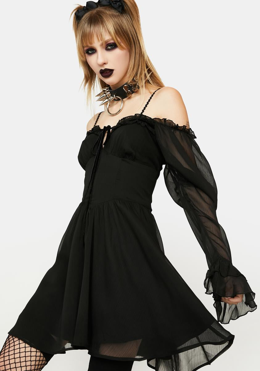 Dark In Love Long Sleeve Lace Up Mini Dress - Black Dolls Kill Dark In Love Long Sleeve Lace Up Mini Dress - Black Dolls Kill
