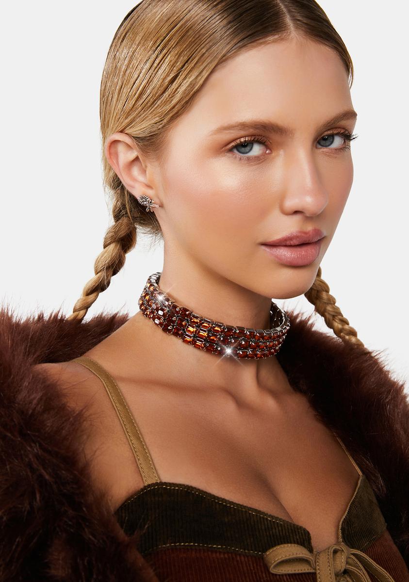Delia's Chunky Rhinestone Choker Necklace Brown – Dolls Kill