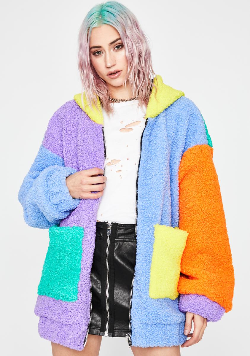 Current Mood Rainbow Colorblock Teddy Jacket Multi Dolls Kill