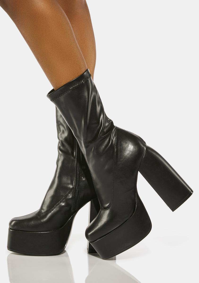 Koi Footwear Mid-Calf Zipper Platform Boots - Black – Dolls Kill