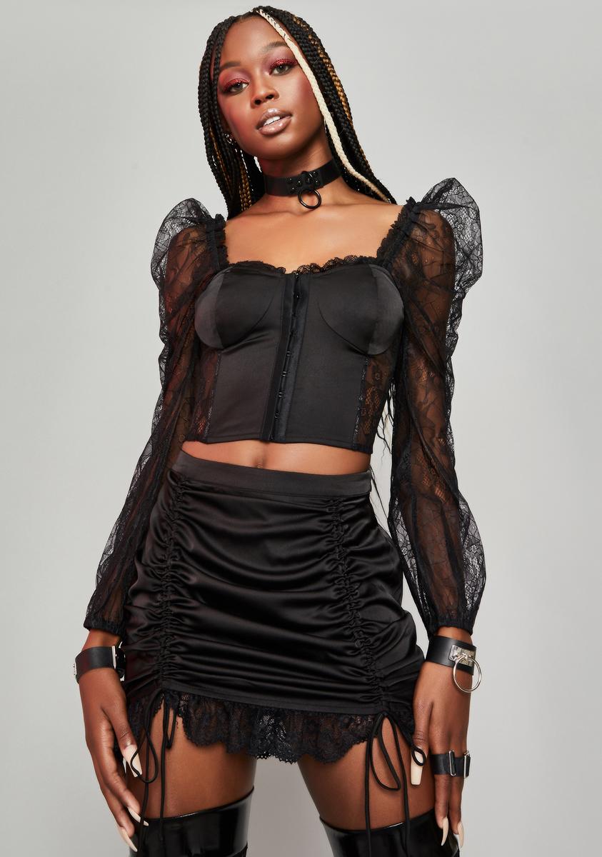 puff sleeve corset top black