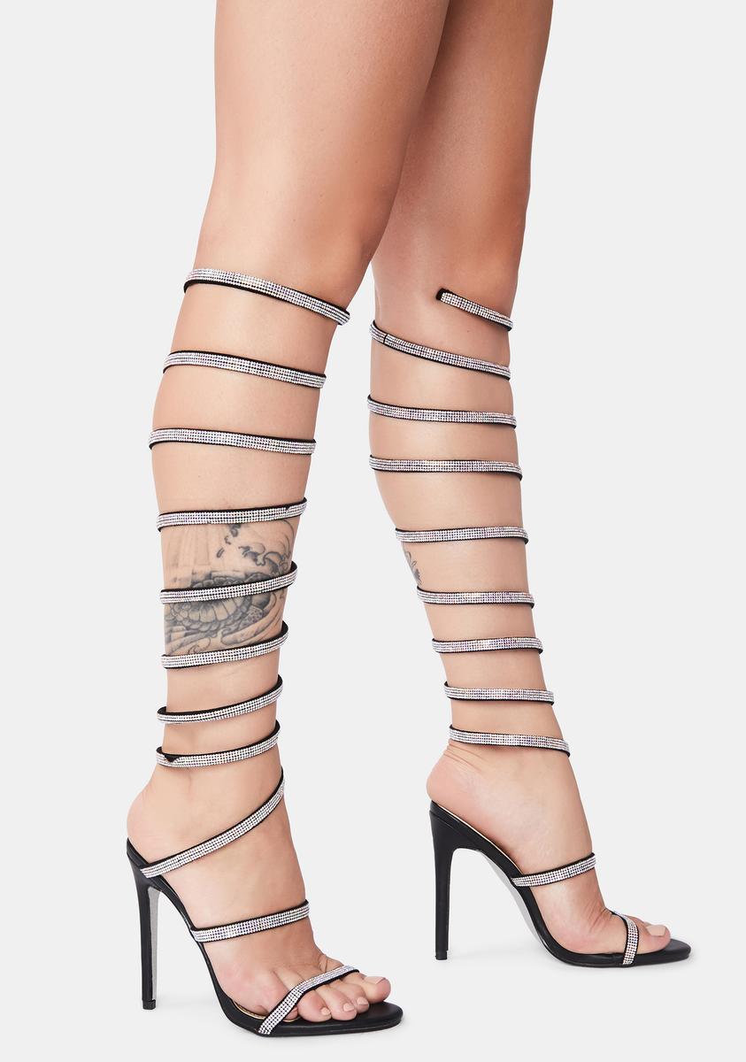 Rhinestone Wrap Heels - Black â Dolls Kill