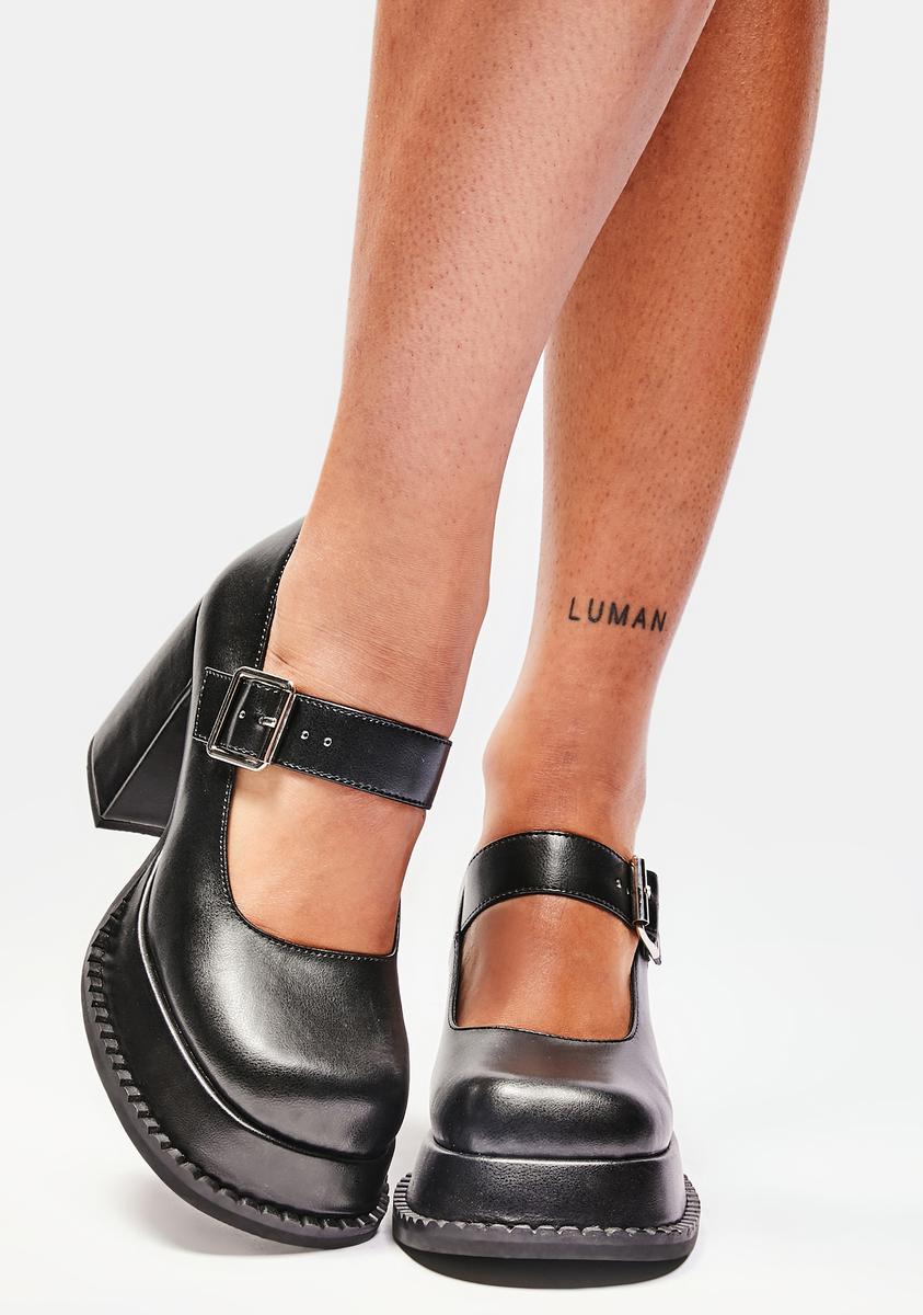 Delia's Flared Platform Mary Janes - Black â Dolls Kill