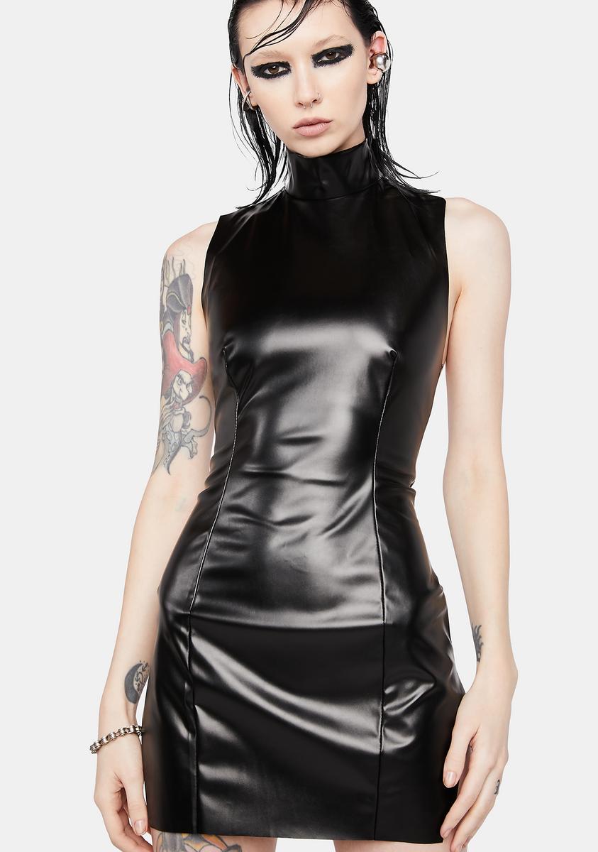 Vinyl Turtleneck Mini Dress - Black Dolls Kill Vinyl Turtleneck Mini Dress - Black Dolls Kill