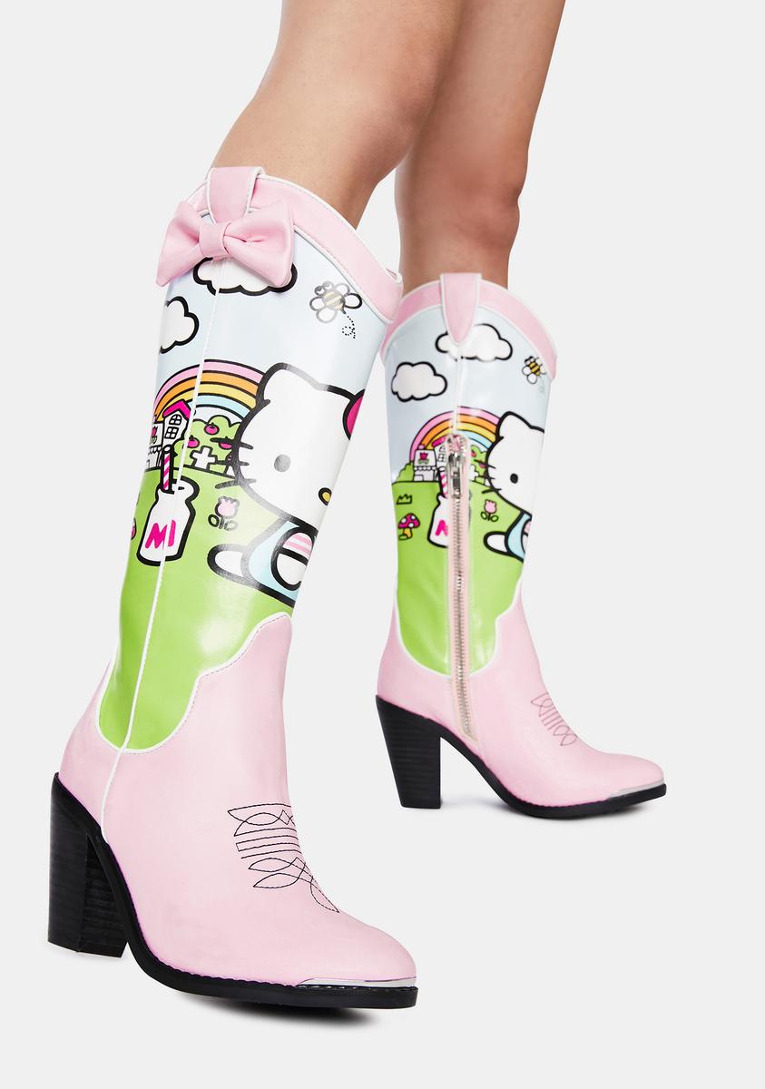Dolls Kill Hello Kitty Rainbow Cowboy Boots Pastel Kawaii
