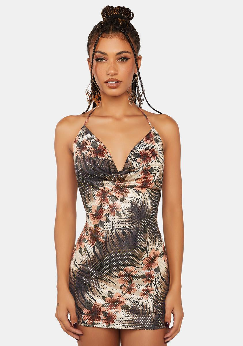 Jaded London Zebra Floral Print Sequin Mini Dress - Multi