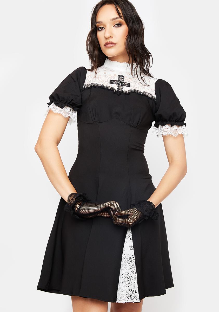 Dark In Love Gothic Dead Cross Mini Dress - Black/White Dark In Love Gothic Dead Cross Mini Dress - Black/White