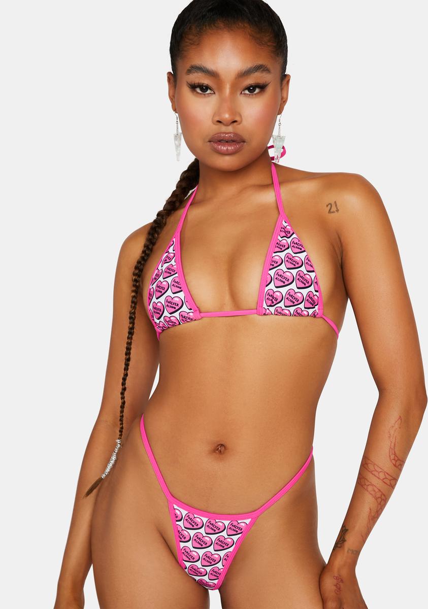 Candy Shop Lingerie Candy Heart Print Self Tie Halter Bikini Top & Bottom - Pink Dolls Kill Candy Shop Lingerie Candy Heart Print Self Tie Halter Bikini Top & Bottom - Pink Dolls Kill