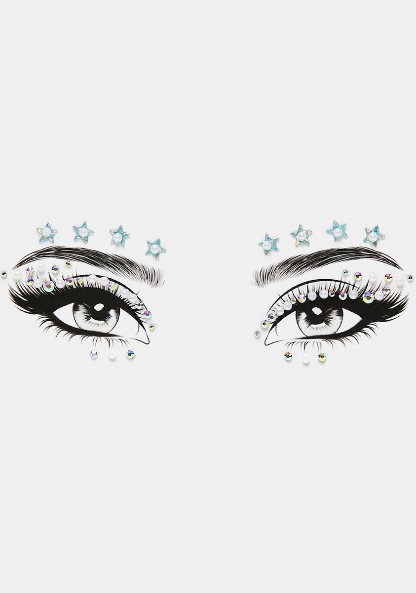 Holographic Pearl Star Rhinestone Eye Gems - Blue