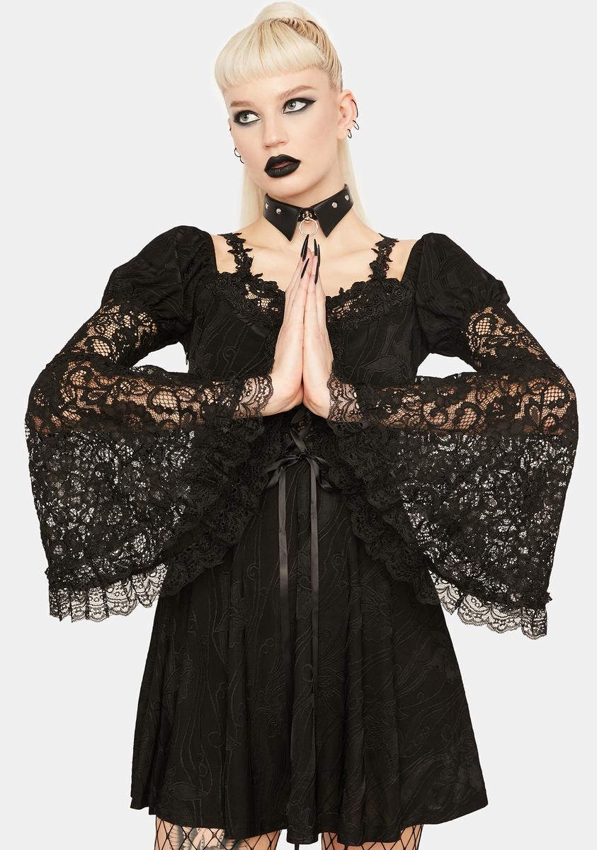 Dark In Love Lace Up Bell Sleeve Dress