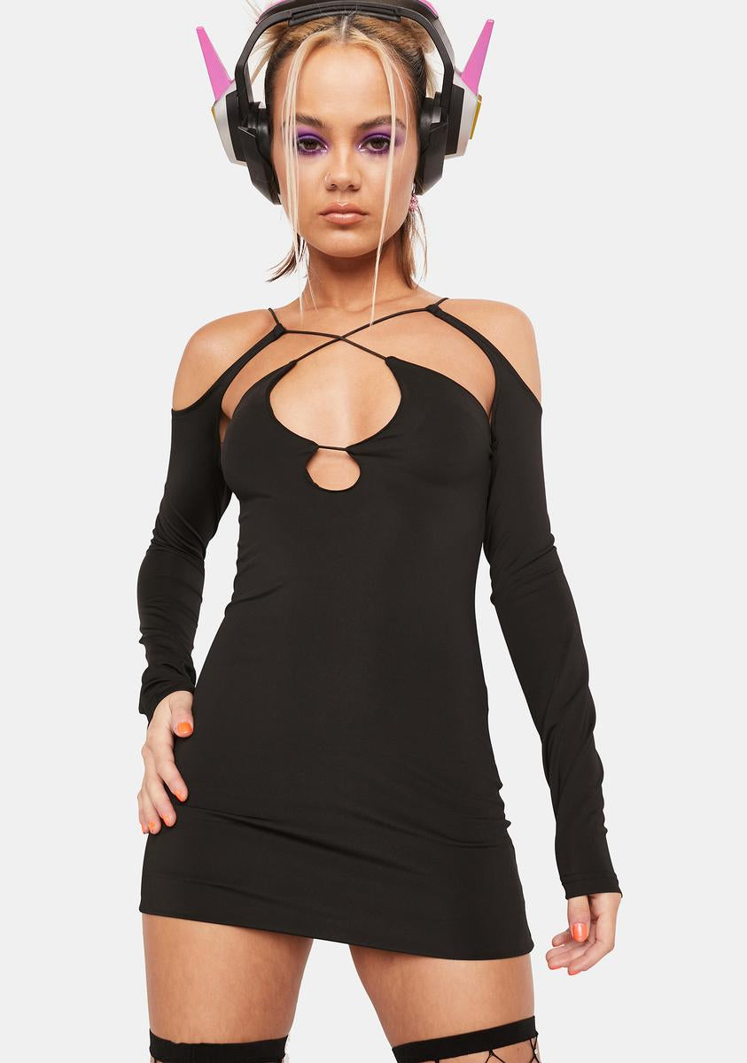 Thumbhole Long Sleeve Strappy Cut Out Mini Dress