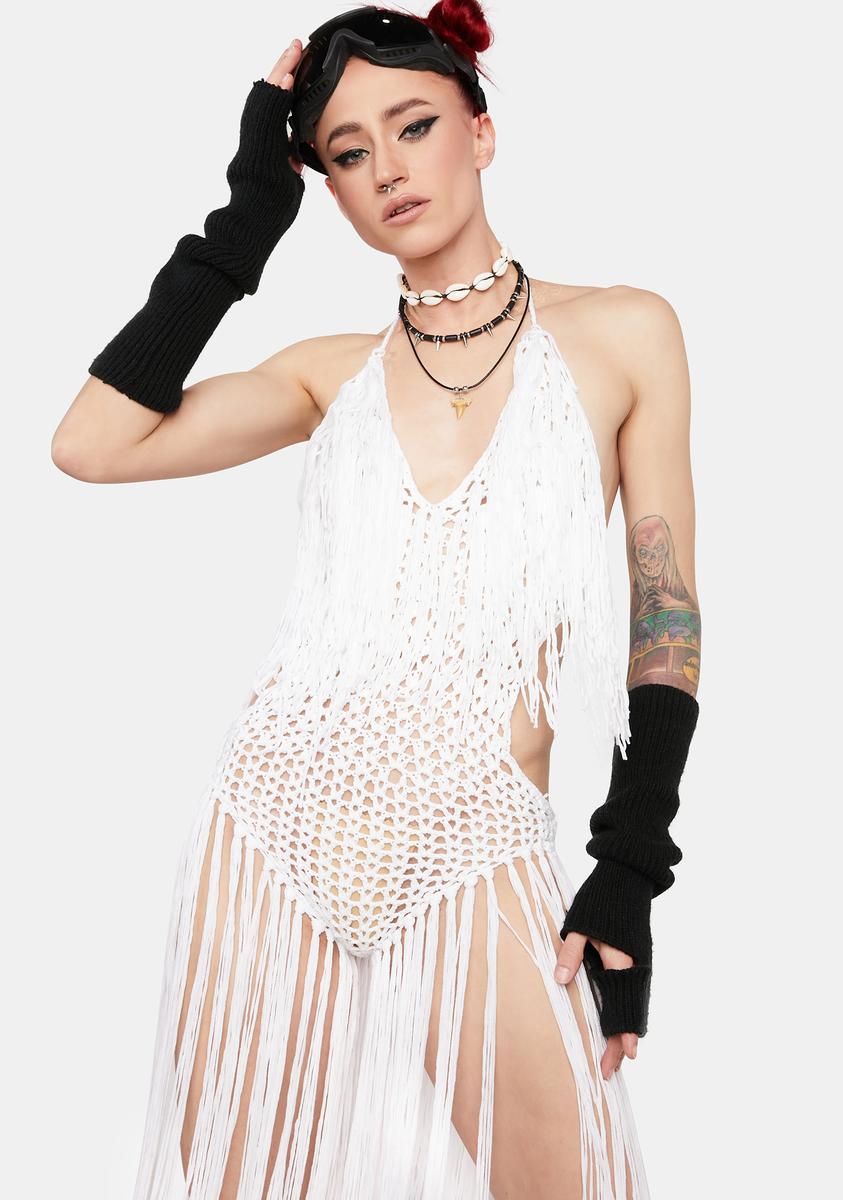Crochet Halter Neck Fringe Trim Bodysuit White Dolls Kill