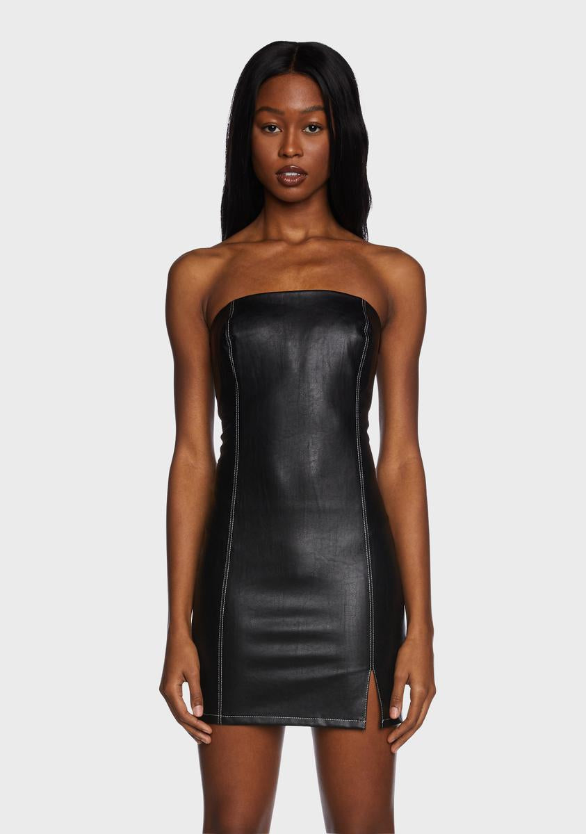 Vegan Leather Bodycon Tube Mini Dress - Black Dolls Kill Vegan Leather Bodycon Tube Mini Dress - Black Dolls Kill