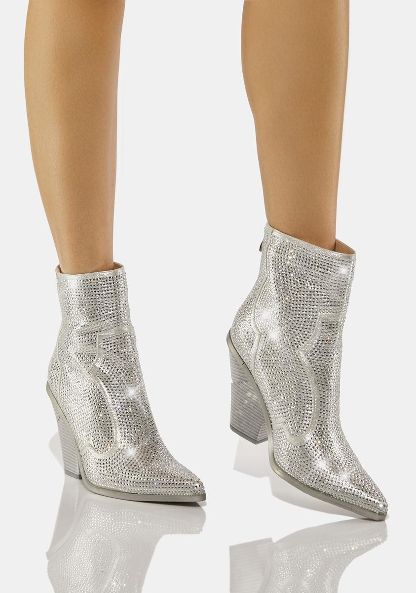 Azalea Wang Rhinestone Ankle Booties Silver – Dolls Kill