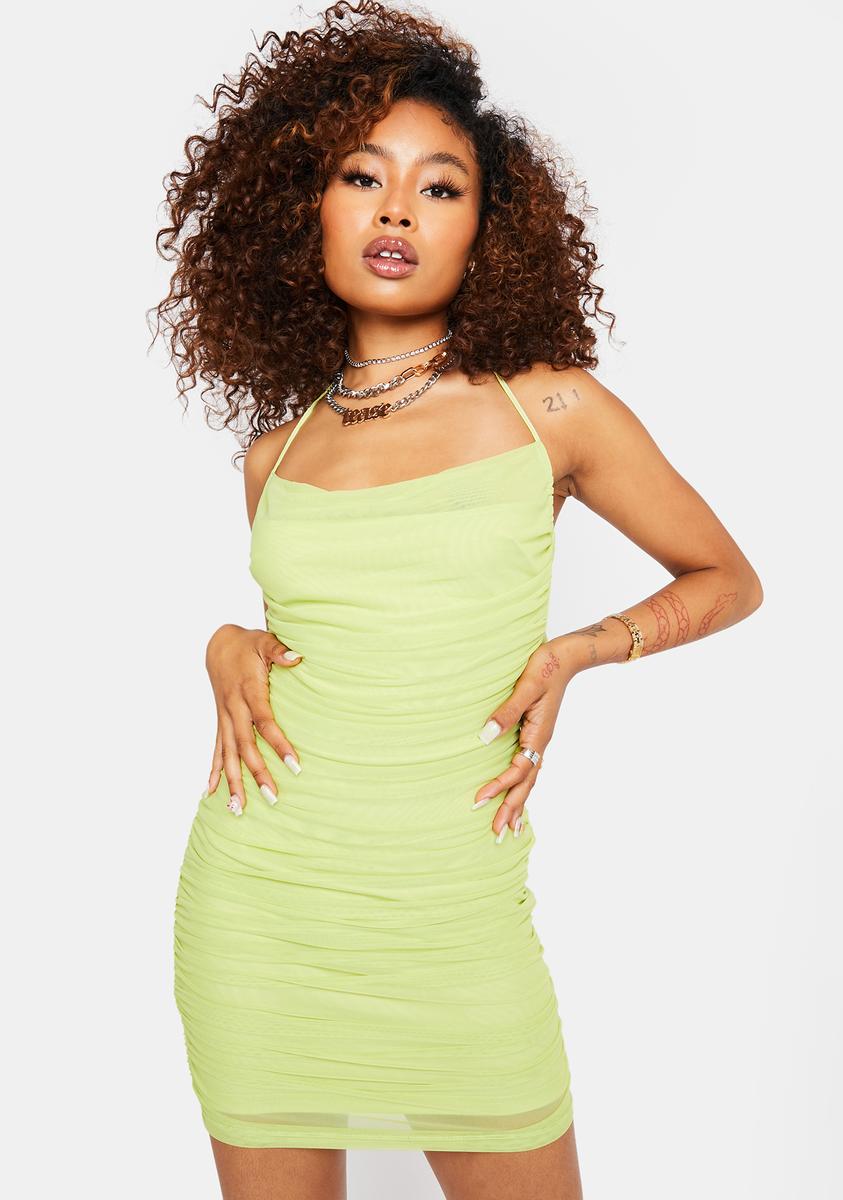 key lime green dress Bailey Rose Key Lime Ruched Mini Dress – Dolls Kill