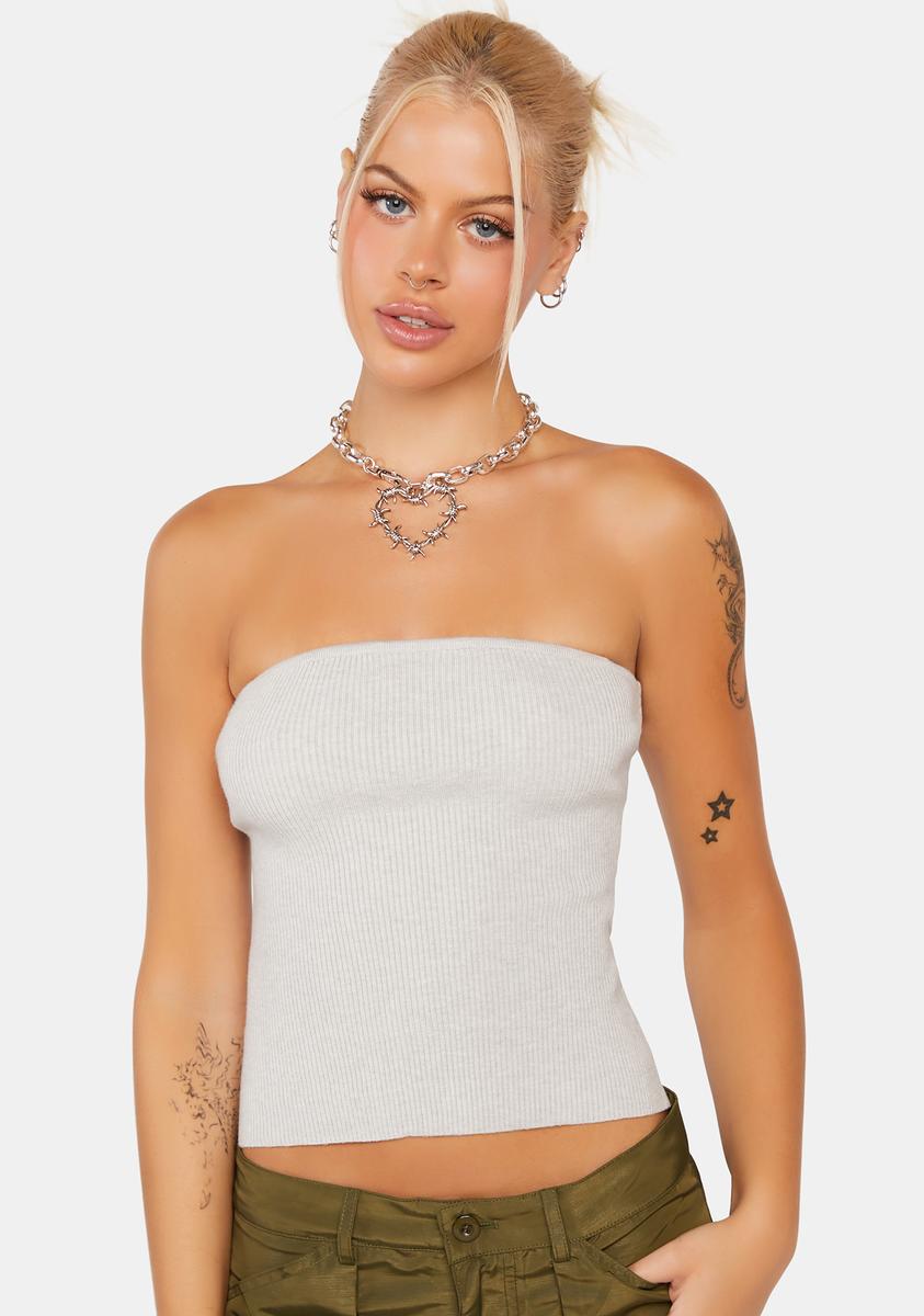 Lioness Ribbed Knit Tube Top - Spanish Grey