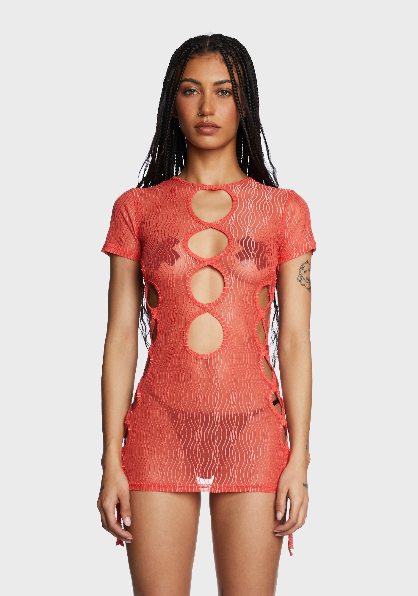 open lace back dress Sheer Cut Out Lace Up Mini Dress