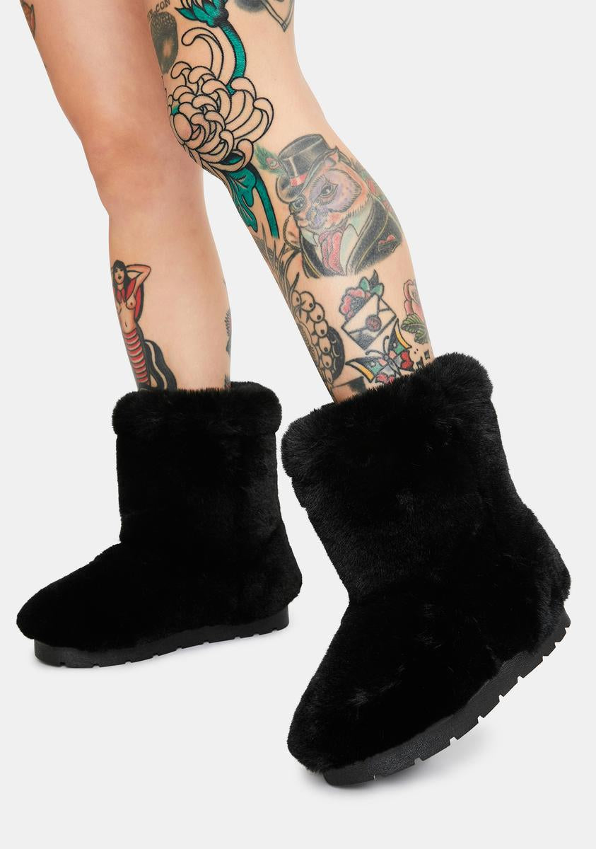 Faux Fur Slipper Booties - Black – Dolls Kill